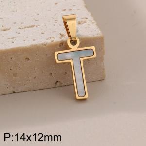 Stainless steel shell letter pendant T - KP115532-K