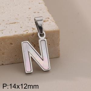 Stainless steel shell letter pendant N - KP115552-K