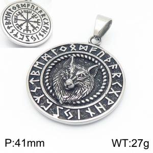 Punk style retro personality stainless steel creative Viking rune animal wolf head pendant - KP116179-MZOZ