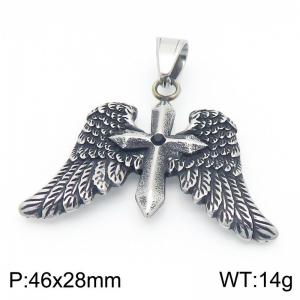 Punk style retro personality stainless steel creative unfolded wing cross pendant - KP116184-MZOZ