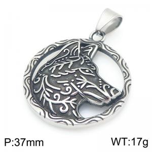 Punk style retro personality stainless steel creative animal series Viking rune wolf head pendant - KP116382-MZOZ