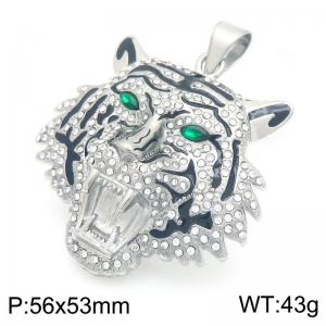 Punk style retro personality stainless steel animal series green eyes tiger head inlaid with diamonds pendant - KP116390-MZOZ