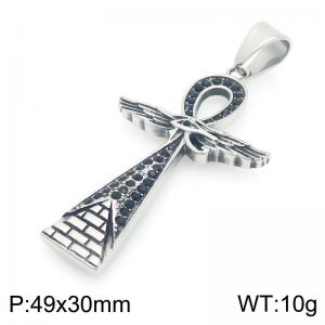 Punk style retro personality stainless steel creative black diamond with wing cross pendant - KP116395-MZOZ