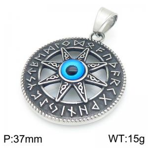 Punk style retro personality stainless steel creative Viking rune blue devil's eye pentagram compass pendant - KP116400-MZOZ