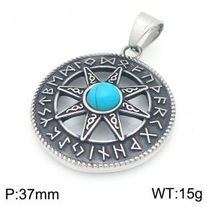 Punk style retro personality stainless steel creative Viking rune blue gemstone pentagram compass pendant - KP116401-MZOZ