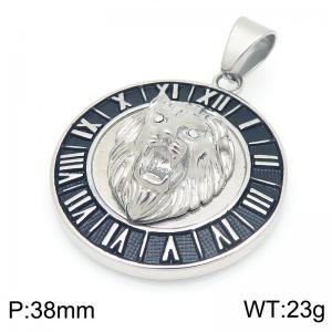 Stainless steel personalized hip-hop animal series lion head blackened oil Roman numerals rune charm silver pendant - KP116405-MZOZ