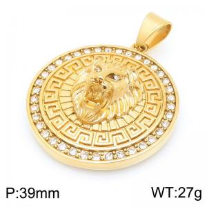 Stainless steel hip-hop style personalized animal series diamond studded lion head charm gold pendant - KP116406-MZOZ