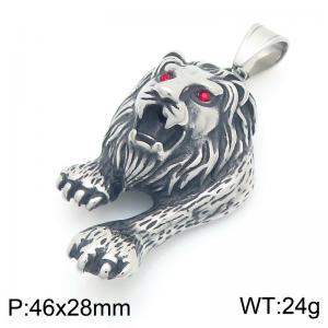 Punk style retro personality stainless steel creative animal series red eye lion head pendant - KP116413-MZOZ