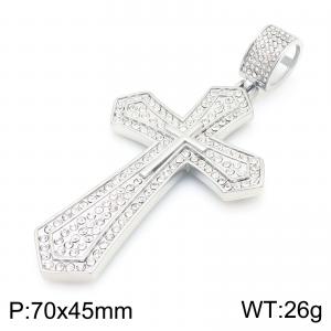 Wholesale of foreign trade accessories cross-border European and American hip-hop rhinestone stainless steel silver cross pendant - KP116433-MZOZ