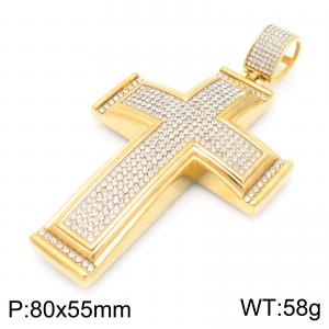 European and American hip-hop style men's domineering stainless steel golden rhinestone cross pendant - KP116434-MZOZ