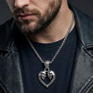 Punk style creative love skull men's stainless steel pendant - KP117097-KJX
