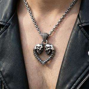 Punk style creative love skull men's stainless steel pendant - KP117098-KJX