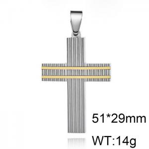Men Silver Stainless Steel Christian Cross Pendant with Gold Lines - KP120007-WGAS