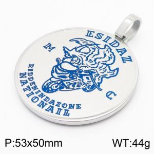 Men Punk Stainless Steel Blue Laser-Engraving Motorbiker Disc Pendant - KP120349-KFC