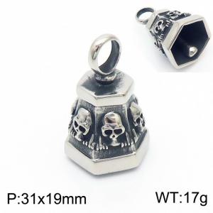 Men Stainless Steel Skull Charm Bell Pendant - KP130370-KJX