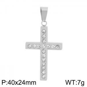 European and American fashion stainless steel creative cross with diamond inlay charm silver pendant - KP130390-HR