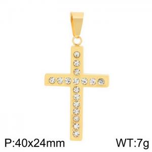 European and American fashion stainless steel creative cross with diamond inlay charm gold pendant - KP130391-HR