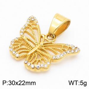 Fashionable niche stainless steel creative diamond inlaid hollow butterfly gold pendant - KP130411-MZOZ