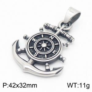 Punk personality stainless steel creative retro ship anchor compass silver pendant - KP130412-MZOZ