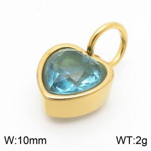 10mm Width Lake Blue Heart Pendant Charm Pendant Women Stainless Steel Gold Color - KP130432-LK