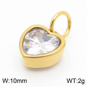 10mm Width Transparent Heart Pendant Charm Pendant Women Stainless Steel Gold Color - KP130438-LK