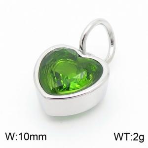 10mm Width Green Heart Pendant Charm Pendant Women Stainless Steel Silver Color - KP130442-LK