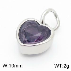 10mm Width Purple Heart Pendant Charm Pendant Women Stainless Steel Silver Color - KP130444-LK