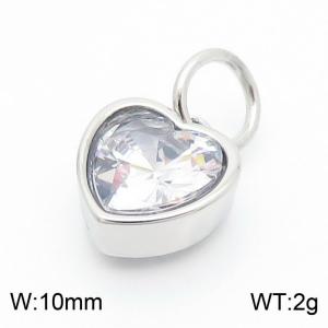 10mm Width Transparent Heart Pendant Charm Pendant Women Stainless Steel Silver Color - KP130447-LK