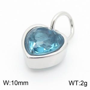 10mm Width Lake Blue Heart Pendant Charm Pendant Women Stainless Steel Silver Color - KP130449-LK