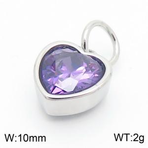 10mm Width Soft Purple Heart Pendant Charm Pendant Women Stainless Steel Silver Color - KP130450-LK