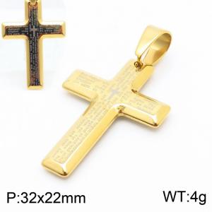 32x22mm Prayer Scripture Cross Pendant Men Stainless Steel Gold Color - KP130456-HR