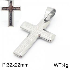 32x22mm Prayer Scripture Cross Pendant Men Stainless Steel Silver Color - KP130457-HR