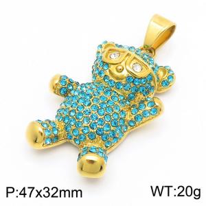 Fashion Jewelry Blue Crystal Diamond Teddy Bear 18k Gold Plated Stainless Steel Pendant - KP130489-MZOZ