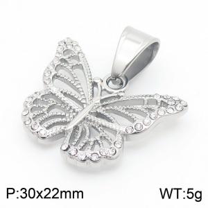 European and American fashion stainless steel creative diamond inlaid hollow butterfly versatile silver pendant - KP130517-MZOZ