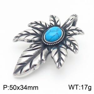 Punk style fashion personality stainless steel creative maple leaf inlaid blue agate temperament versatile retro pendant - KP130912-MZOZ