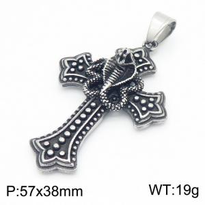 Punk style fashionable and personalized stainless steel creative animal snake cross temperament versatile retro pendant - KP130922-MZOZ