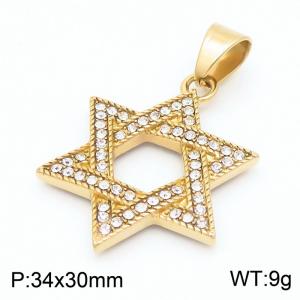 European and American fashion personality stainless steel creative hollow inlay full of zircon pentagram temperament versatile gold pendant - KP130927-MZOZ