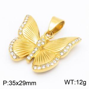 European and American fashion personality stainless steel creative inlay with zircon line texture butterfly charm gold pendant - KP130931-MZOZ