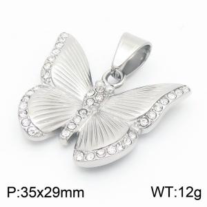 European and American fashion personality stainless steel creative inlay with zircon line texture butterfly charm silver pendant - KP130932-MZOZ