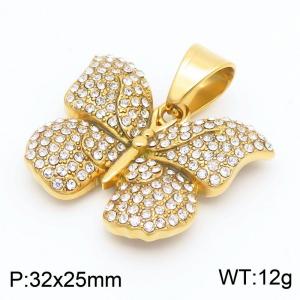 European and American fashion personality stainless steel creative inlay with all zircon butterfly charm gold pendant - KP130933-MZOZ