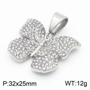 European and American fashion personality stainless steel creative inlay with all zircon butterfly charm silver pendant - KP130934-MZOZ