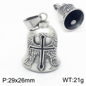 Punk style fashion personality stainless steel creative carving feather angel cross bell temperament versatile retro pendant - KP130935-MZOZ