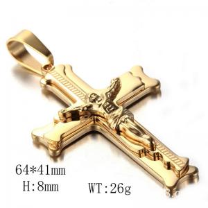 Golden three-layer titanium steel cross pendant - KP38343-H