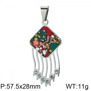 Stainless Steel Stone & Crystal Pendant - KP52787-K