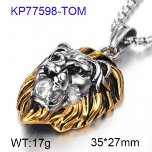 Dual color lion head zircon men's pendant Gold-plating Pendant - KP77598-TOM
