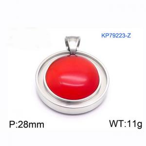 Women Stainless Steel Round Pendant with Red Shell Charm - KP79223-Z