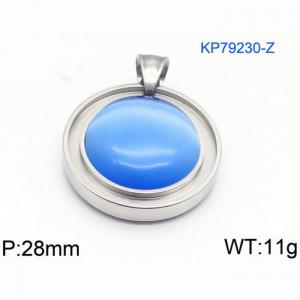 Women Stainless Steel Round Pendant with Sky Blue Shell Charm - KP79230-Z