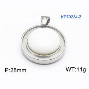 Women Stainless Steel Round Pendant with White Shell Charm - KP79234-Z