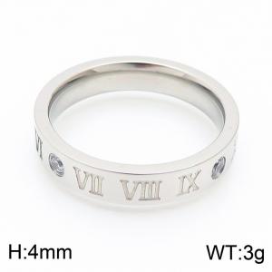 Steel color Roman numeral  Stone&Crystal inlaid lathe letter ring - KR103516-GC