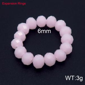 6mm Pink Color Crystal Grass Beads Expansion Ring Resilient Adjustable Size - KR104371-Z